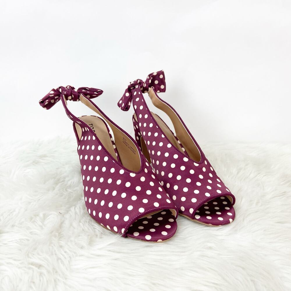 Torrid 9 W Wide NIB Womens Red Wine Polka Dot Pin-up Peep Toe Heels Sandals - Picture 2 of 14